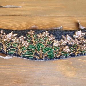Hand Beaded vintage leather belt